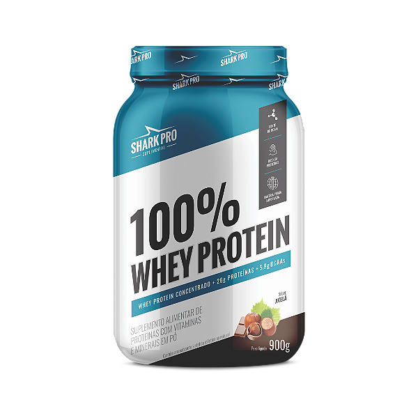 100% WHEY PROTEIN - WPC - WHEY PROTEIN POTE 900g SABOR AVELÃ