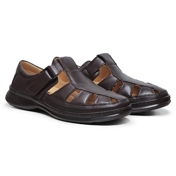 Sandalia Masculina Couro Legítimo Comfort Shoes - 8009 Café