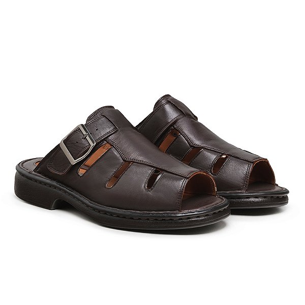 Sandalia Masculina Couro Legítimo Soft Comfort- 2611 Café