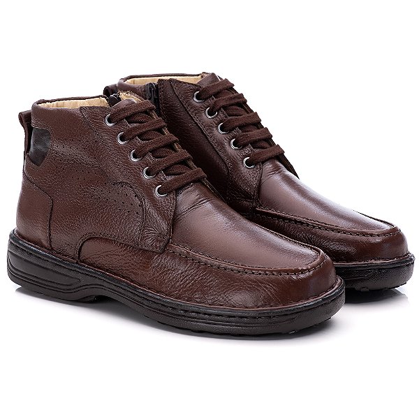 Bota Masculina De Couro Legítimo Comfort Shoes Café- 8003