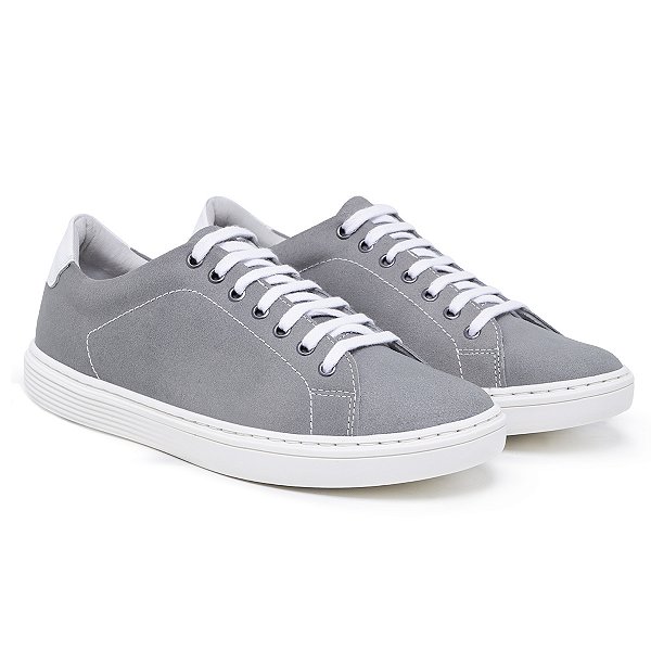 Tênis Casual Masculino De Couro Legitimo Comfort Shoes - 4051 Cinza