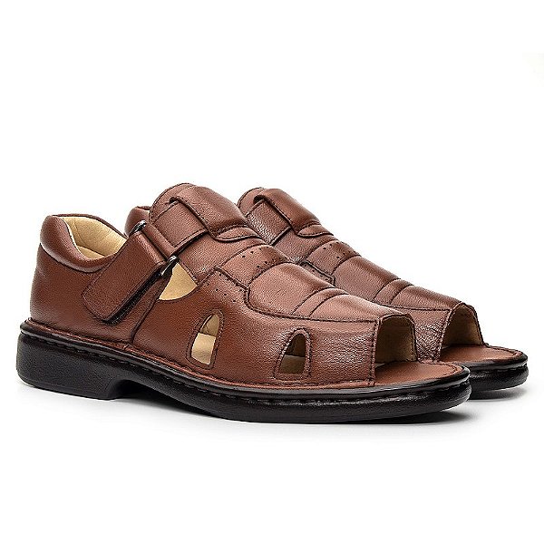 Sandália Masculina De Couro Legítimo  Ultra Comfort - 3604 Havana