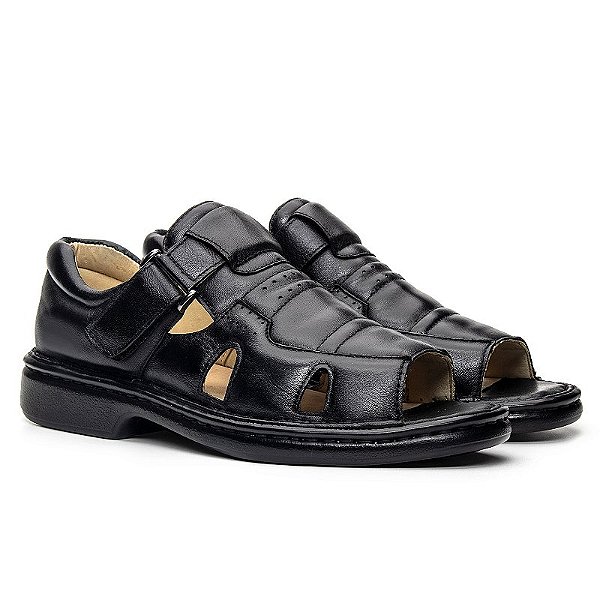 Sandália Masculina De Couro Legítimo  Ultra Comfort - 3604 Preta