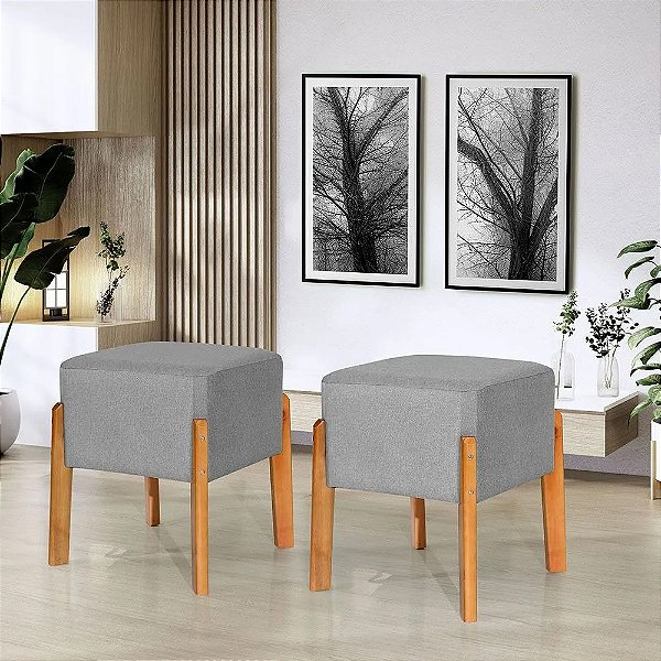 Kit 2 Puff Apolo Decorativo Pequeno Base em Madeira