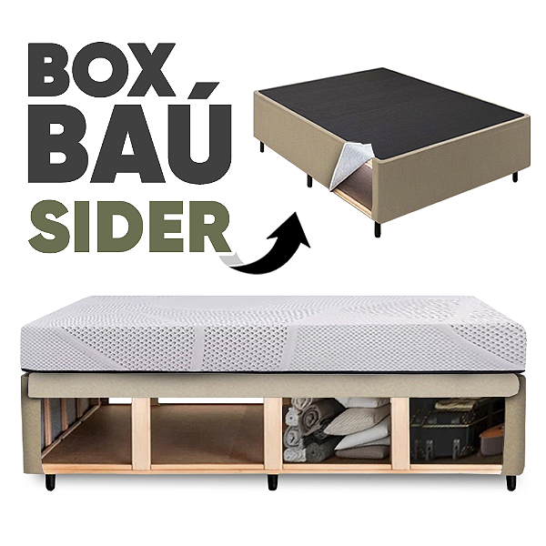 Cama Box Baú Base Sider c/ Espaço Interno Amplo Várias Cores