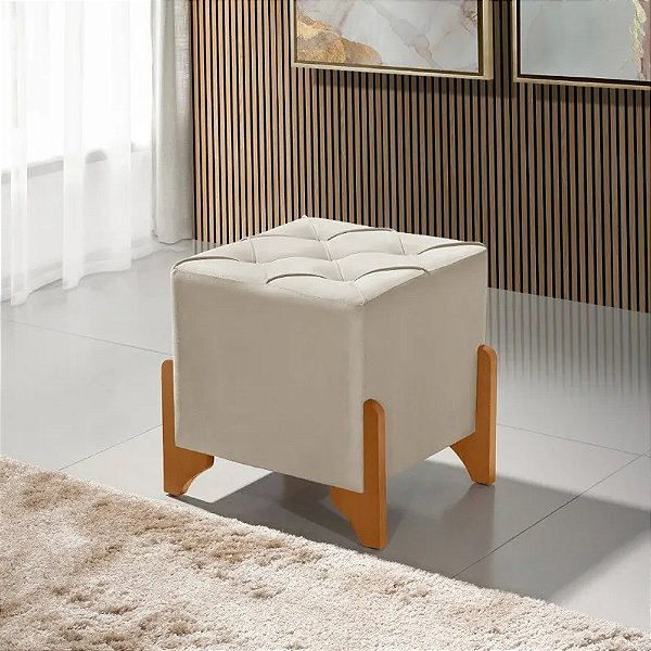 Puff Kansas Veludo Areia Quadrado Decoração