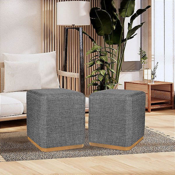 Kit 2 Puff Roma Linho Grande Cores Ideal para todos Ambientes