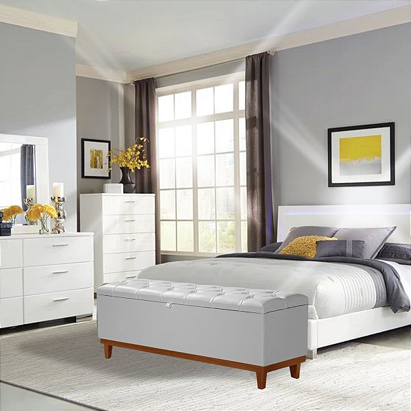 Recamier Paris Corino 150cm Luxo Baú Base em Madeira - Kazza Shop