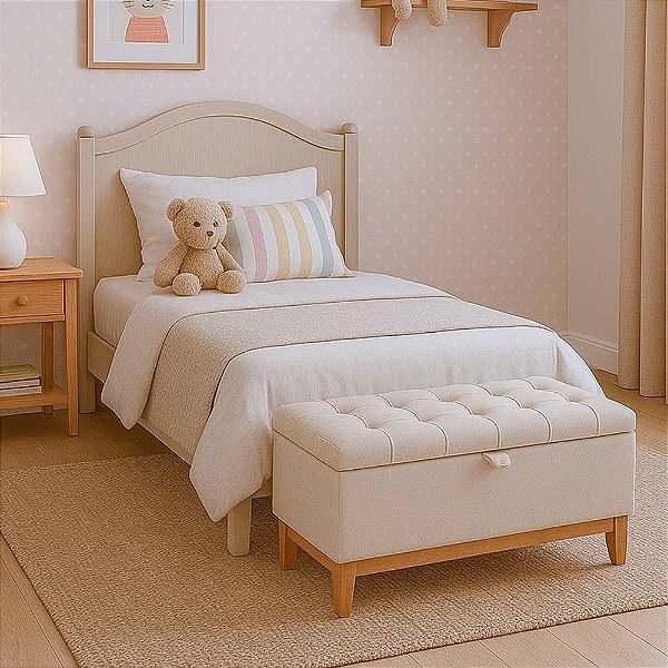 Recamier Paris Linho 80cm Luxo Baú Base em Madeira - Kazza Shop