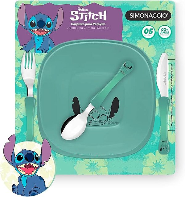 Kit Pratinho Stitch 5 Peças Kids Conjunto Refeição Bebê - Kazza Shop
