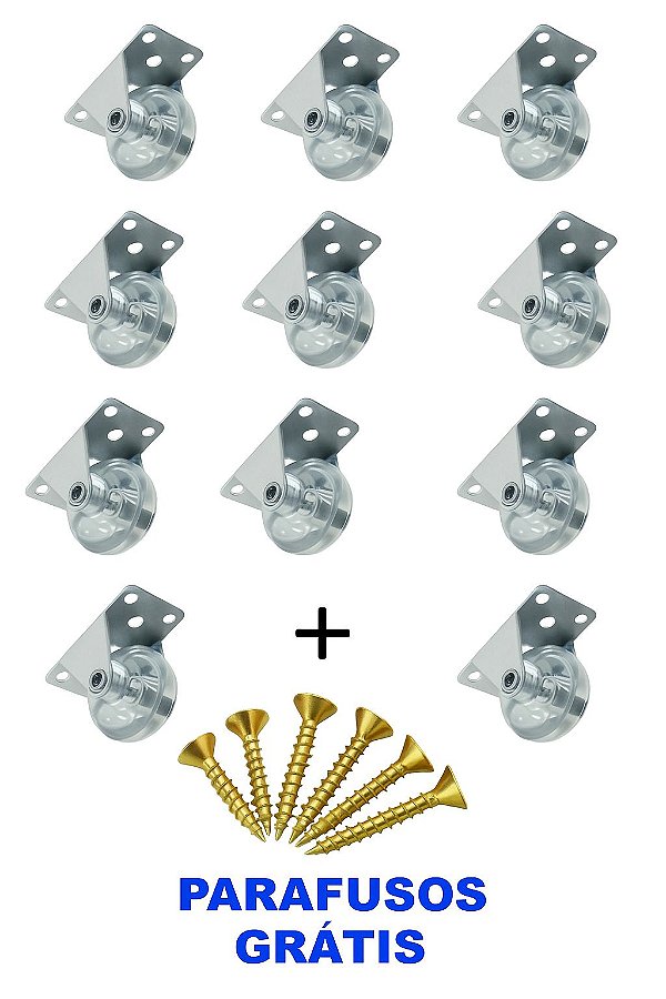 Kit 10 Rodizio Rodinha 50mm Fixo Silicone + Parafusos Grátis