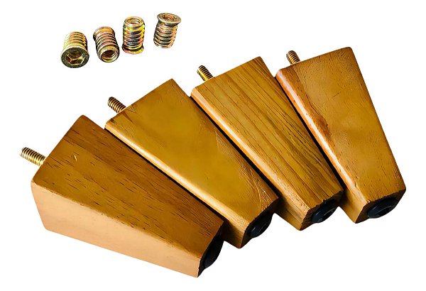 Kit 4 Pé 12cm Trapézio + 4 Bucha Americana Ideal Cama Box Puff e Sofá - Kazza Shop