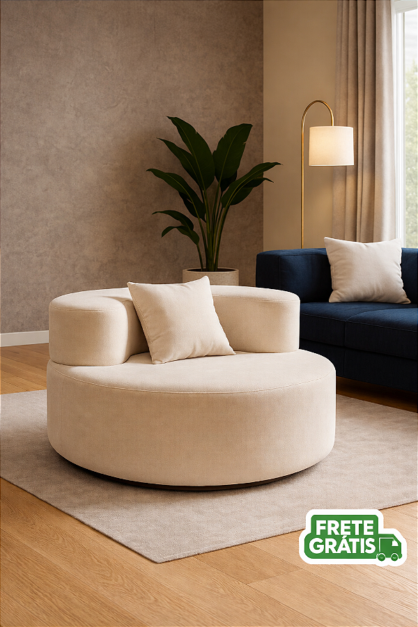 Poltrona na Caixa Pávia Pluf Sofá Prensado em Bouclê Premiun