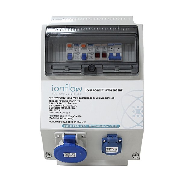Quadro Proteção Tomada 20A + 32A para Carregadores até 7 kW | IonProtect