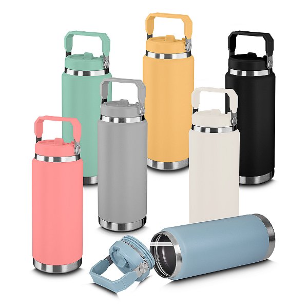 Garrafa térmica com alça e bico 900ml personalizada a laser