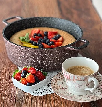 Caçarola Antiaderente 20cm Rosê c/ Tampa de Vidro