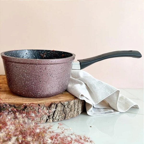 Panela Antiaderente 16cm Rosê c/ Tampa de Vidro