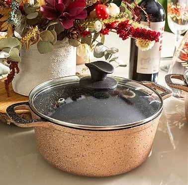 Caçarola Antiaderente 20cm Champagne c/ Tampa de Vidro