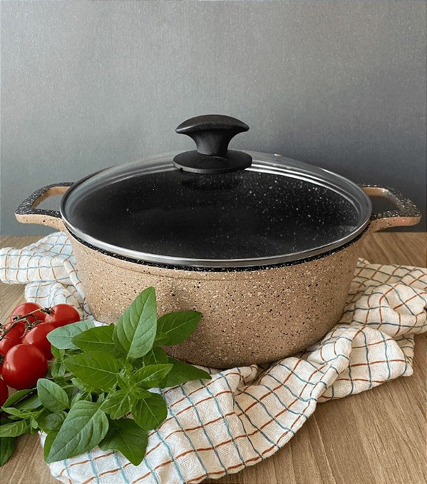 Caçarola Antiaderente 24cm Champagne c/ Tampa de Vidro
