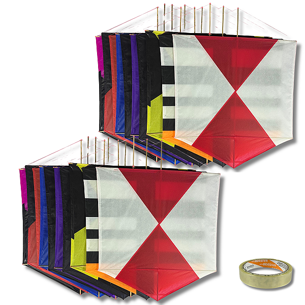 Kit 20 Pipa Latão Seda 60x55cm Estampas Mistas com Durex
