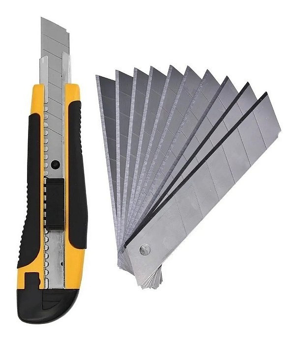 Kit Estilete Profissional Emborrachado 18mm + 12 Lâminas