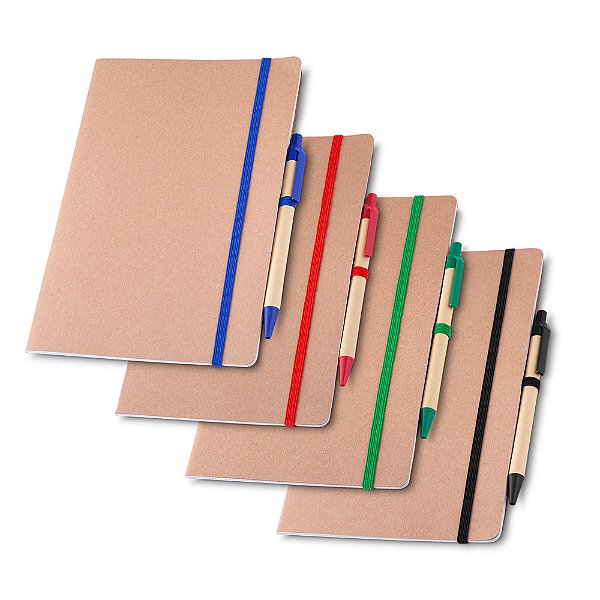 Caderno com capa em papel Kraft com caneta CAD005