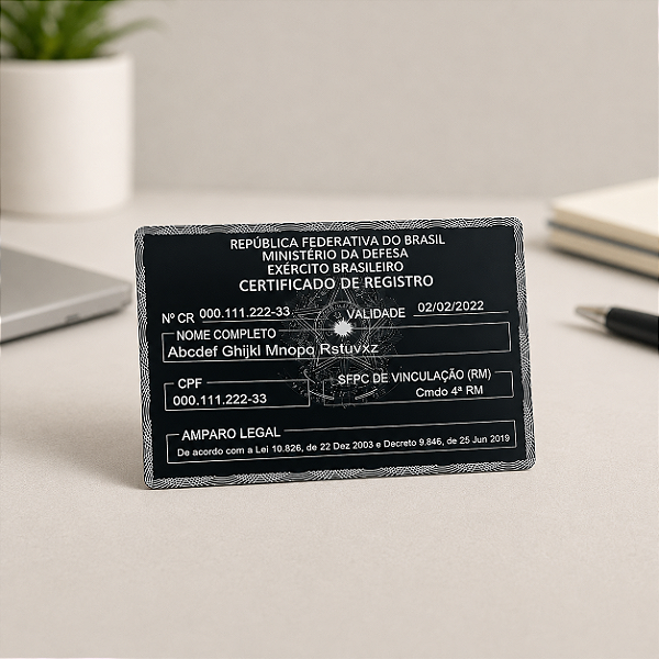Cartão CR - Certificado de Registro em Alumínio Anodizado 0,4mm gravado a laser