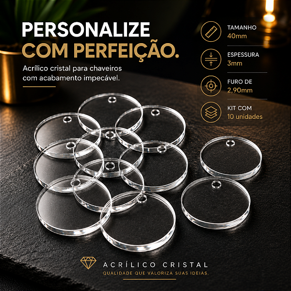 Acrílico Cristal 3mm para Chaveiros - Kit com 10 Unidades