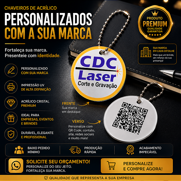 Chaveiro de Acrílico Personalizado com QR Code - 12 unidades