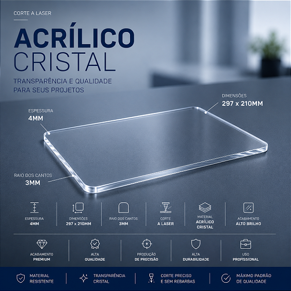 Chapa de Acrílico Cristal A4 4 mm – Qualidade Premium | 297 x 210 mm