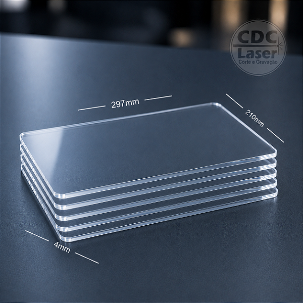Chapa de Acrílico Cristal 4 mm x 297 x 210 mm – 5 UN | Qualidade Premium