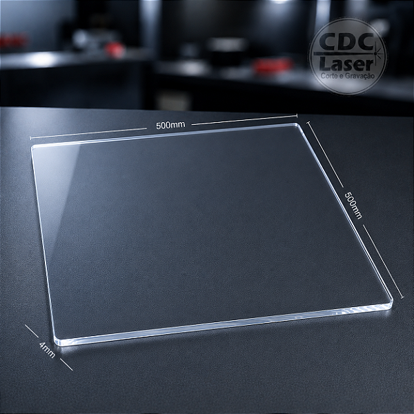 Chapa de Acrílico Cristal 4 mm | 500 x 500mm Premium - Corte a Laser