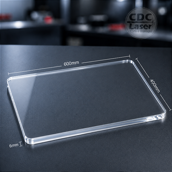 Chapa de Acrílico Cristal 6 mm | 600 x 400mm Premium - Laser