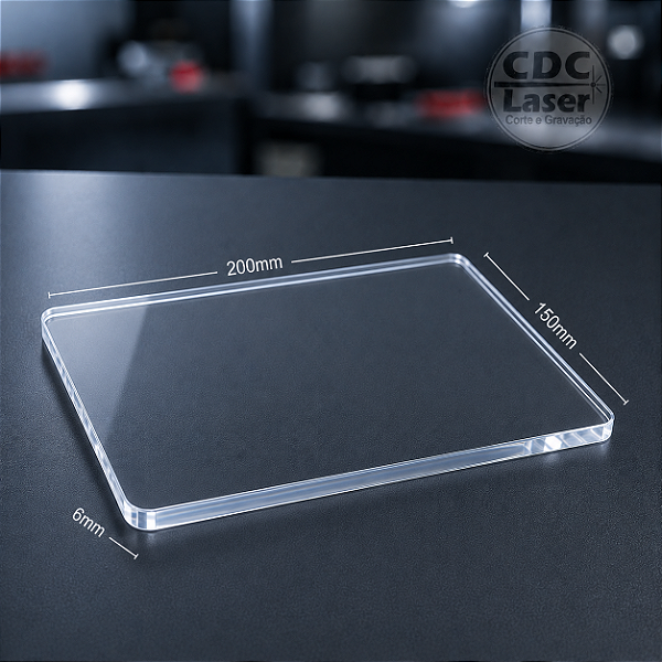 Chapa de Acrílico Cristal 6 mm | 200 x 150mm Premium - Corte a Laser