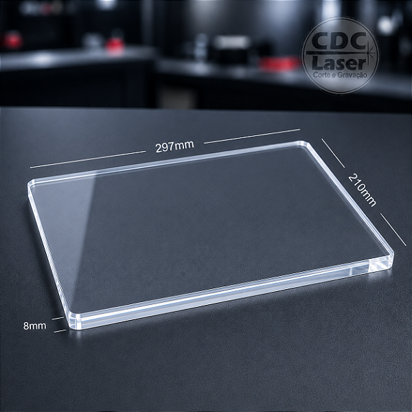 Chapa de Acrílico Cristal 8 mm | A4 297 x 210 mm Premium - Corte a Laser