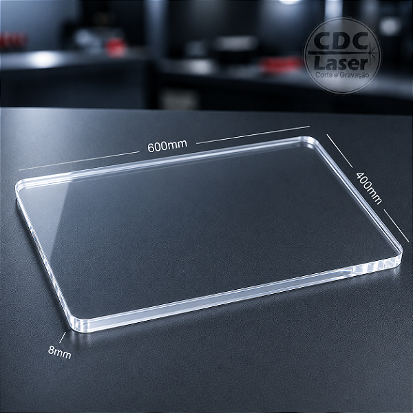 Chapa de Acrílico Cristal 8 mm | 600 x 400mm Premium - Laser