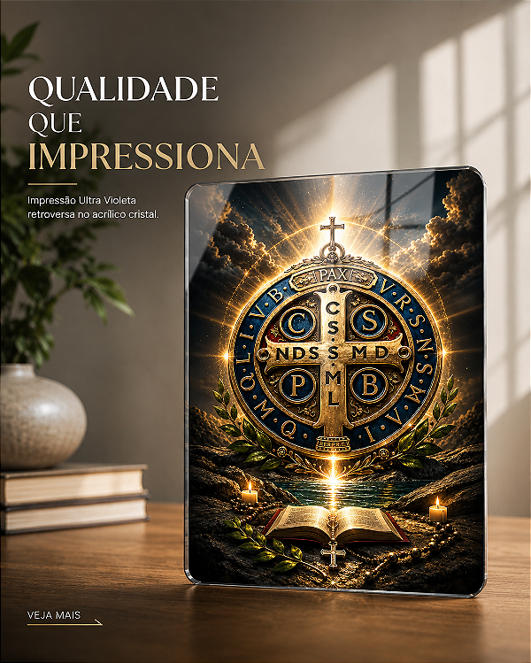 Quadro Decorativo em Acrílico Cristal A4– Medalha de São Bento | UV