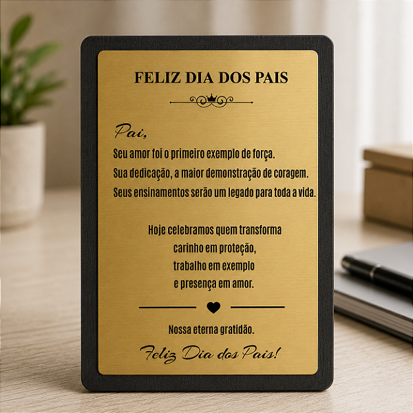 Placa de Homenagem Dia dos Pais ABS Dourado laser | 200 x 150 mm