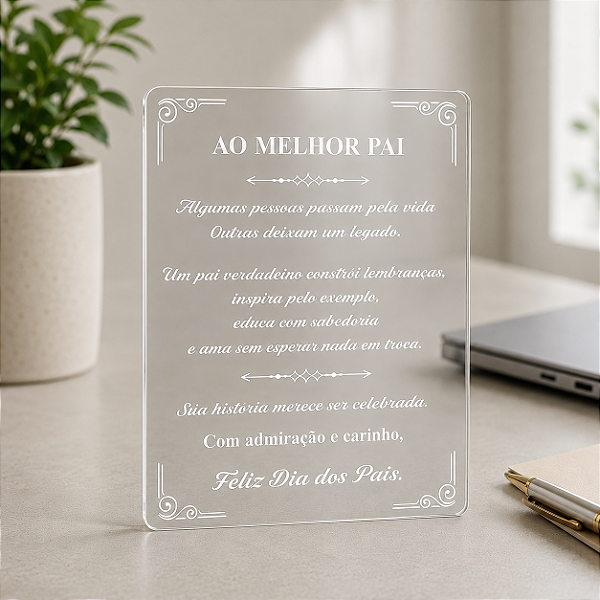 Placa de Homenagem ao Dia dos Pais em Acrílico Cristal