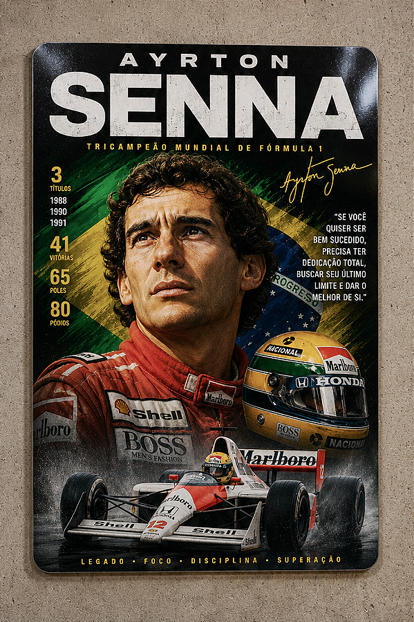Placa Metálica Sublimada Ayrton Senna – 280 x 200 mm