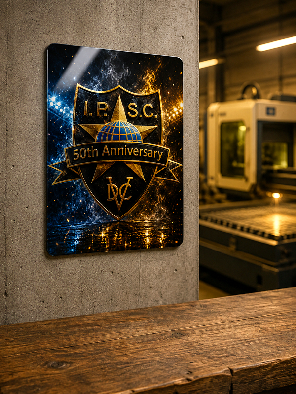 Placa Metálica IPSC 50th Anniversary – 200x280 mm | CDC Laser