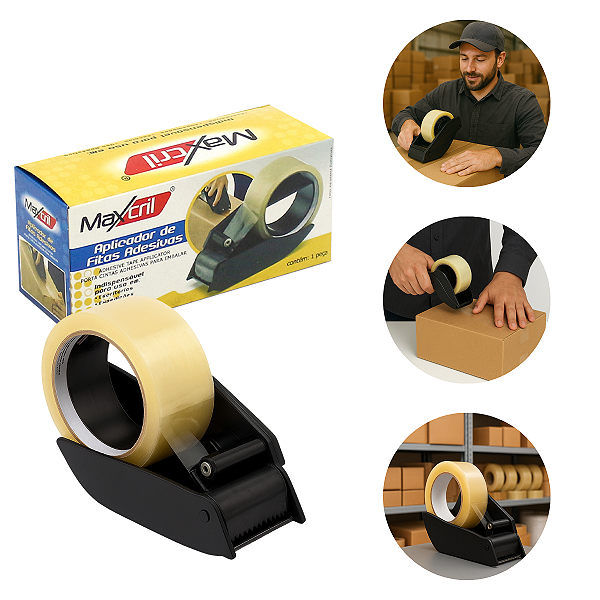 Suporte Aplicador De Fita Adesiva Para Embalagem Maxcril Preto - 10010002