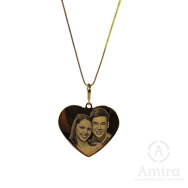 Colar com Pingente Coração com Foto – Banhado em Ouro 18k