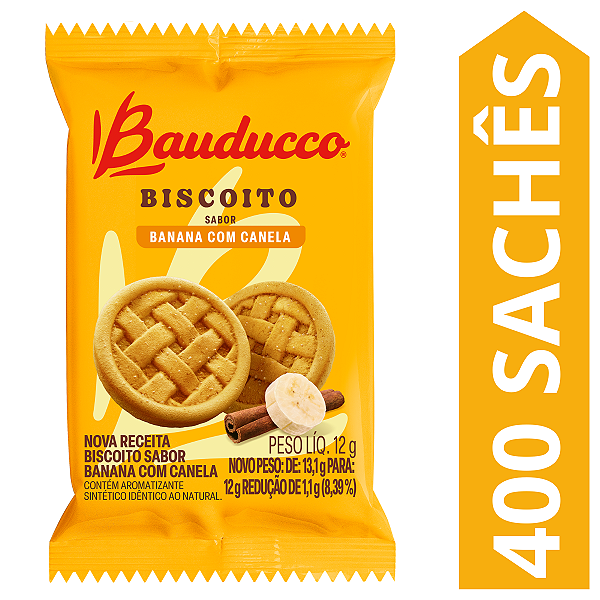 Kit 400 Sachês Biscoito Banana Com Canela Bauducco 12g