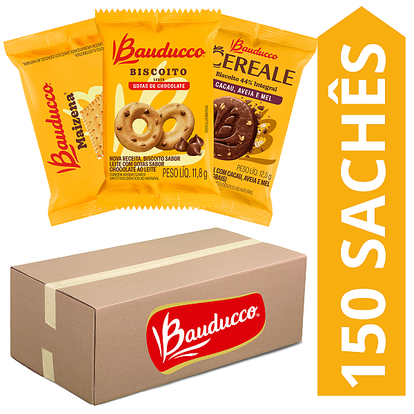 Kit 150 Sachês Biscoitos Bauducco Sabores Gotas De Chocolate, Cereale Cacau, Maizena