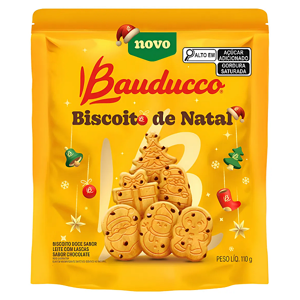 Biscoito De Natal Leite Com Gotas De Chocolate Bauducco 110g