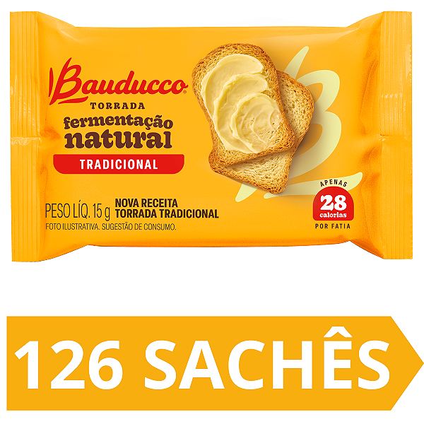 Kit 126 Sachês Torrada Tradicional Bauducco 15g