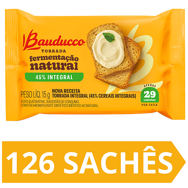 Kit 126 Sachês Torrada Integral Bauducco 15g