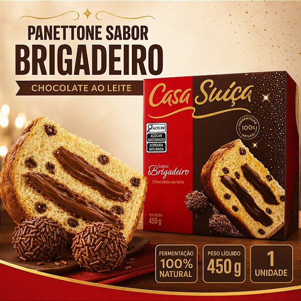 Panettone Com Gotas De Chocolate Com Recheio Sabor Brigadeiro Casa Suíça 450g