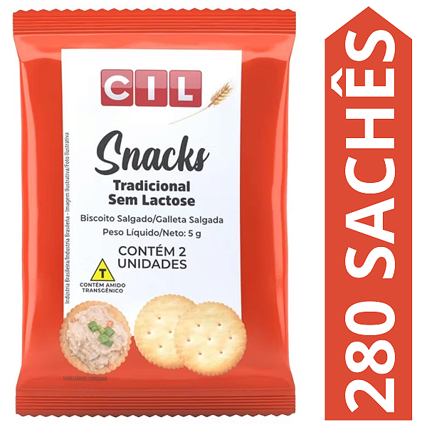 Kit 280 Sachês Biscoito Snacks Tradicional Sem Lactose CIL 5g